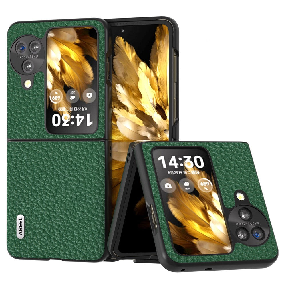 ABEEL For Oppo Find N3 Flip 5G Genuine Cow Leather + PC Phone Case Litchi Texture Drop Protection Cover