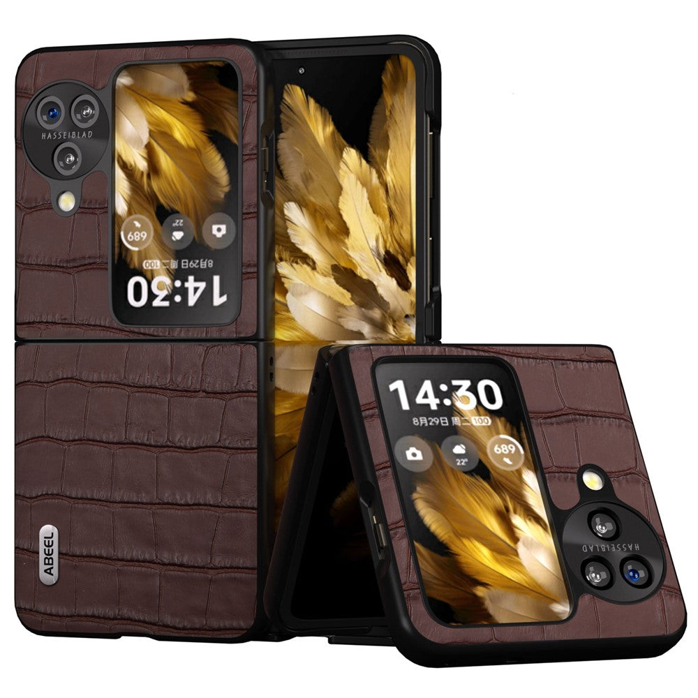 ABEEL För Oppo Find N3 Flip 5G Krokodilstruktur Skal Äkta Koläder + PC Reptåligt mobilskal