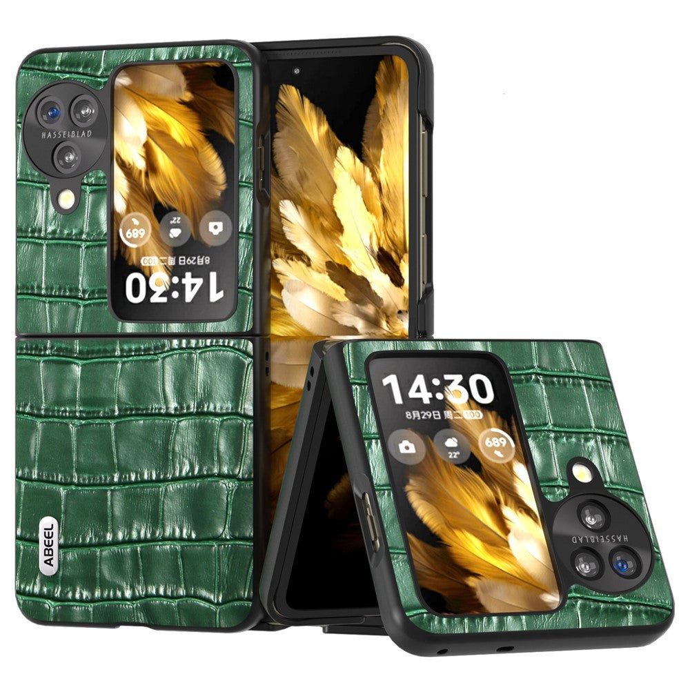 ABEEL För Oppo Find N3 Flip 5G Krokodilstruktur Skal Äkta Koläder + PC Reptåligt mobilskal