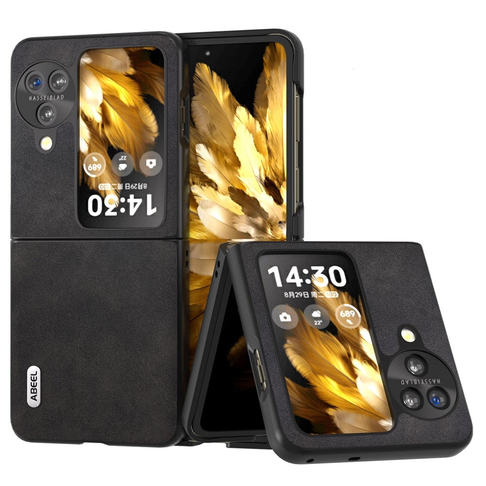 ABEEL For Oppo Find N3 Flip 5G Cowhide Texture Shockproof Cover PU Leather Coated PC  Phone Case