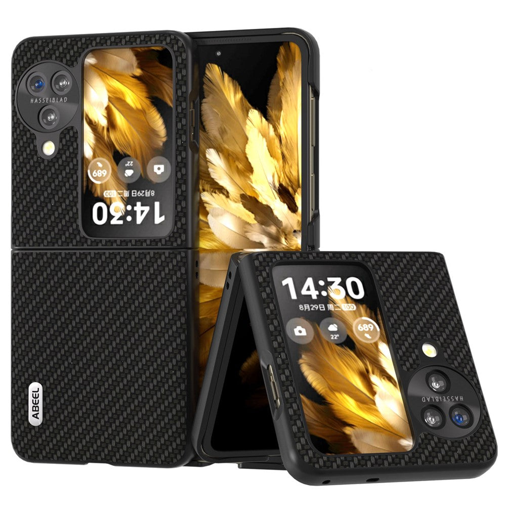 ABEEL For Oppo Find N3 Flip 5G PU Leather Coated PC Case Carbon Fiber Texture Protective Phone Cover
