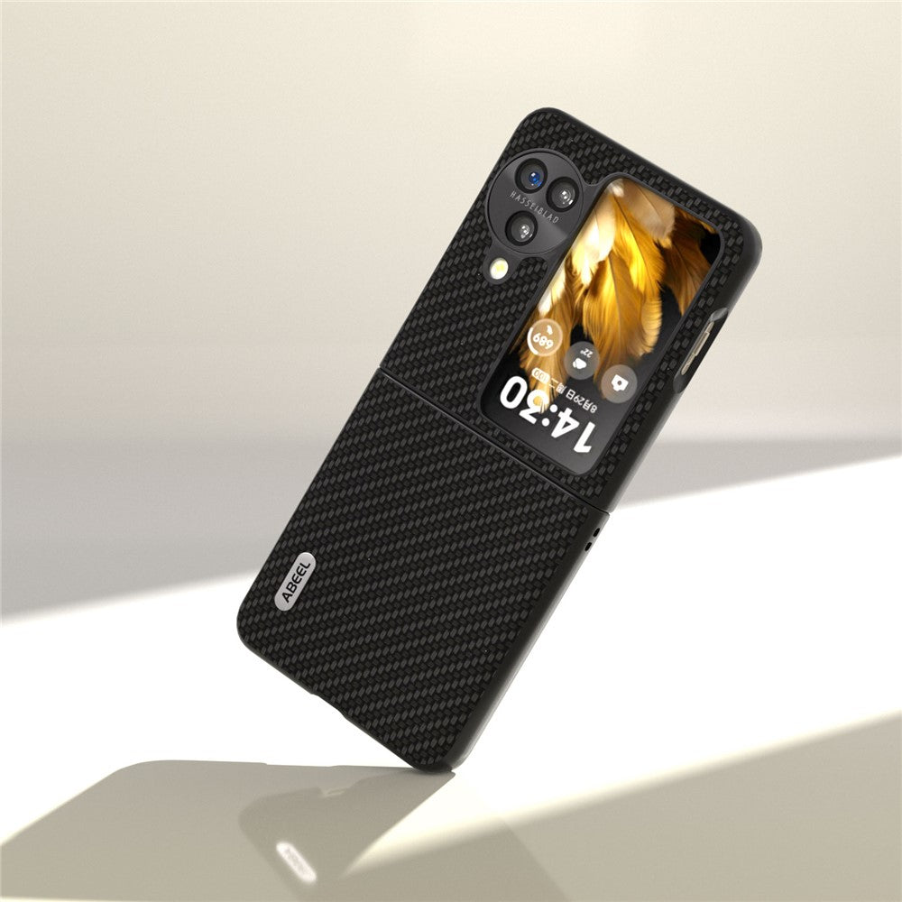ABEEL For Oppo Find N3 Flip 5G PU Leather Coated PC Case Carbon Fiber Texture Protective Phone Cover
