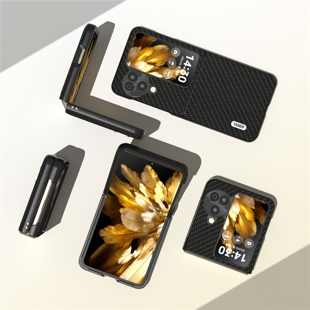 ABEEL For Oppo Find N3 Flip 5G PU Leather Coated PC Case Carbon Fiber Texture Protective Phone Cover