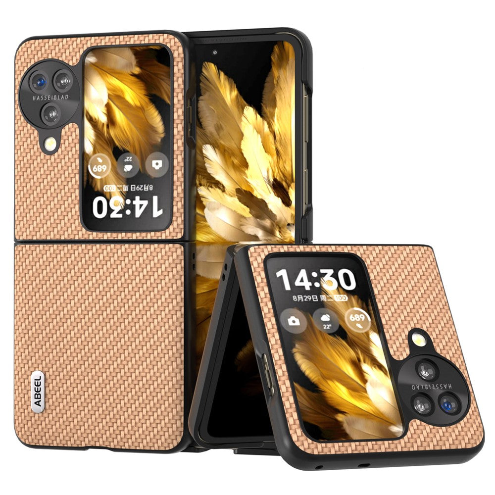ABEEL For Oppo Find N3 Flip 5G PU Leather Coated PC Case Carbon Fiber Texture Protective Phone Cover