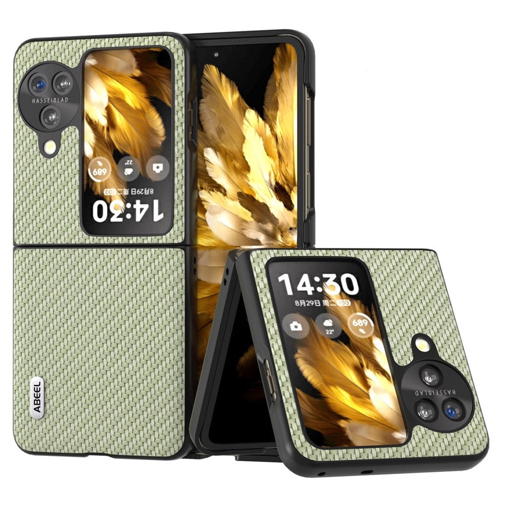 ABEEL For Oppo Find N3 Flip 5G PU Leather Coated PC Case Carbon Fiber Texture Protective Phone Cover