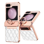 For Samsung Galaxy Z Flip5 5G Imprinted PU+PC Phone Case Rhinestone Decorated Ring Kickstand Phone Cover