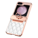 For Samsung Galaxy Z Flip5 5G Imprinted PU+PC Phone Case Rhinestone Decorated Ring Kickstand Phone Cover