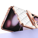 For Samsung Galaxy Z Flip5 5G Imprinted PU+PC Phone Case Rhinestone Decorated Ring Kickstand Phone Cover