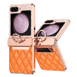 For Samsung Galaxy Z Flip5 5G Imprinted PU+PC Phone Case Rhinestone Decorated Ring Kickstand Phone Cover