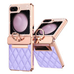 For Samsung Galaxy Z Flip5 5G Imprinted PU+PC Phone Case Rhinestone Decorated Ring Kickstand Phone Cover