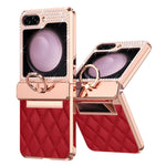 For Samsung Galaxy Z Flip5 5G Imprinted PU+PC Phone Case Rhinestone Decorated Ring Kickstand Phone Cover