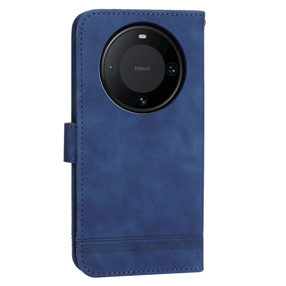DIERFENG DF-03 PU Leather Stand Case for Huawei Mate 60 Pro , Lines Imprinted Phone Cover Wallet