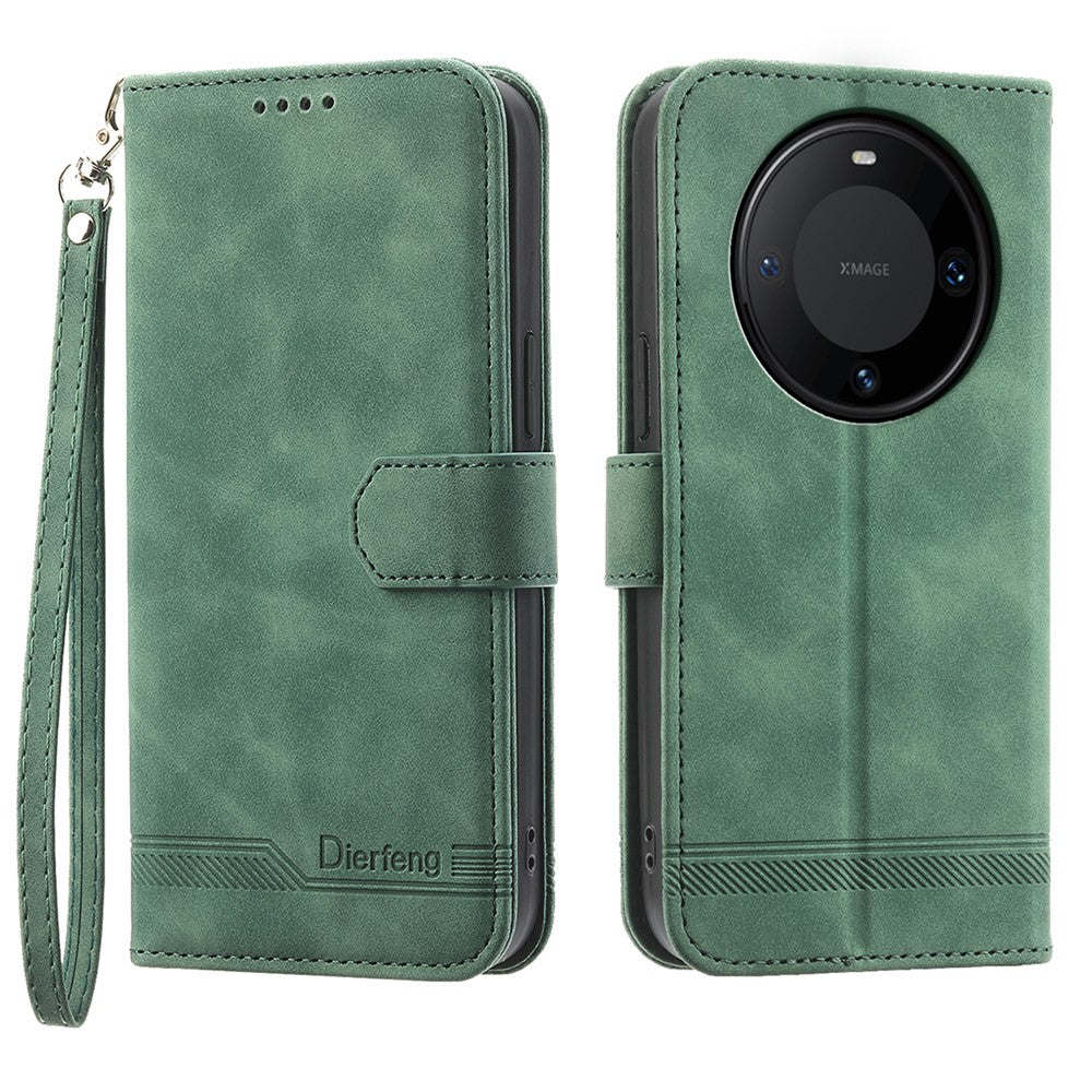 DIERFENG DF-03 PU Leather Stand Case for Huawei Mate 60 Pro , Lines Imprinted Phone Cover Wallet