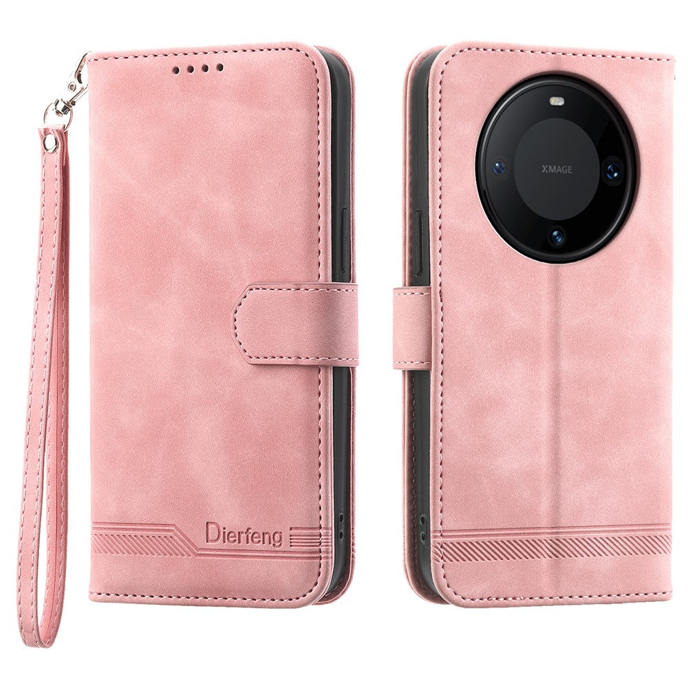 DIERFENG DF-03 PU Leather Stand Case for Huawei Mate 60 Pro , Lines Imprinted Phone Cover Wallet