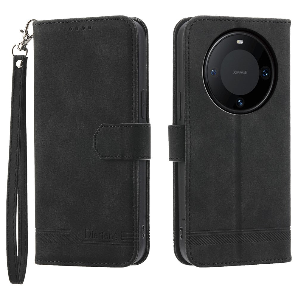 DIERFENG DF-03 PU Leather Stand Case for Huawei Mate 60 Pro , Lines Imprinted Phone Cover Wallet