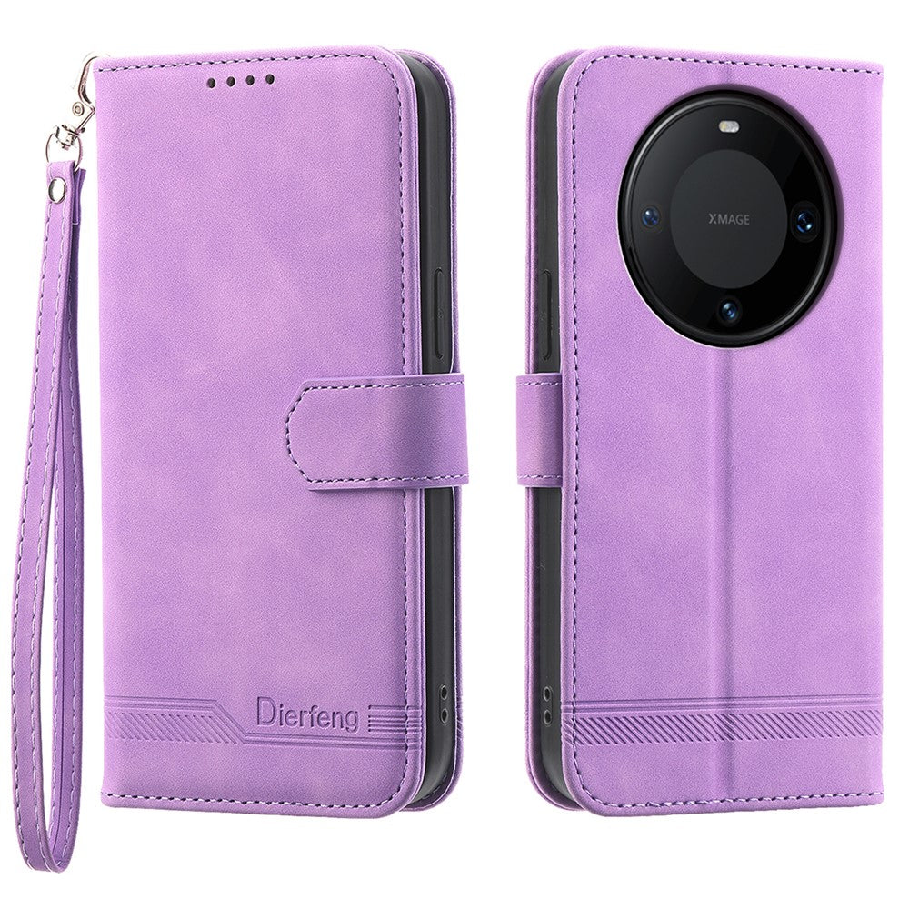 DIERFENG DF-03 PU Leather Stand Case for Huawei Mate 60 Pro , Lines Imprinted Phone Cover Wallet