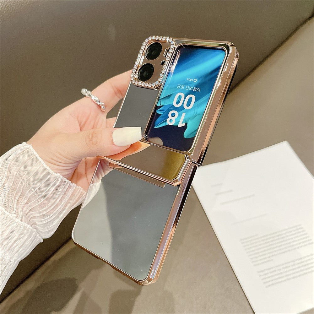 Mirror Surface Shockproof Case for Oppo Find N2 Flip 5G Hard PC Phone Case Rhinestone Decoration Phone Cover