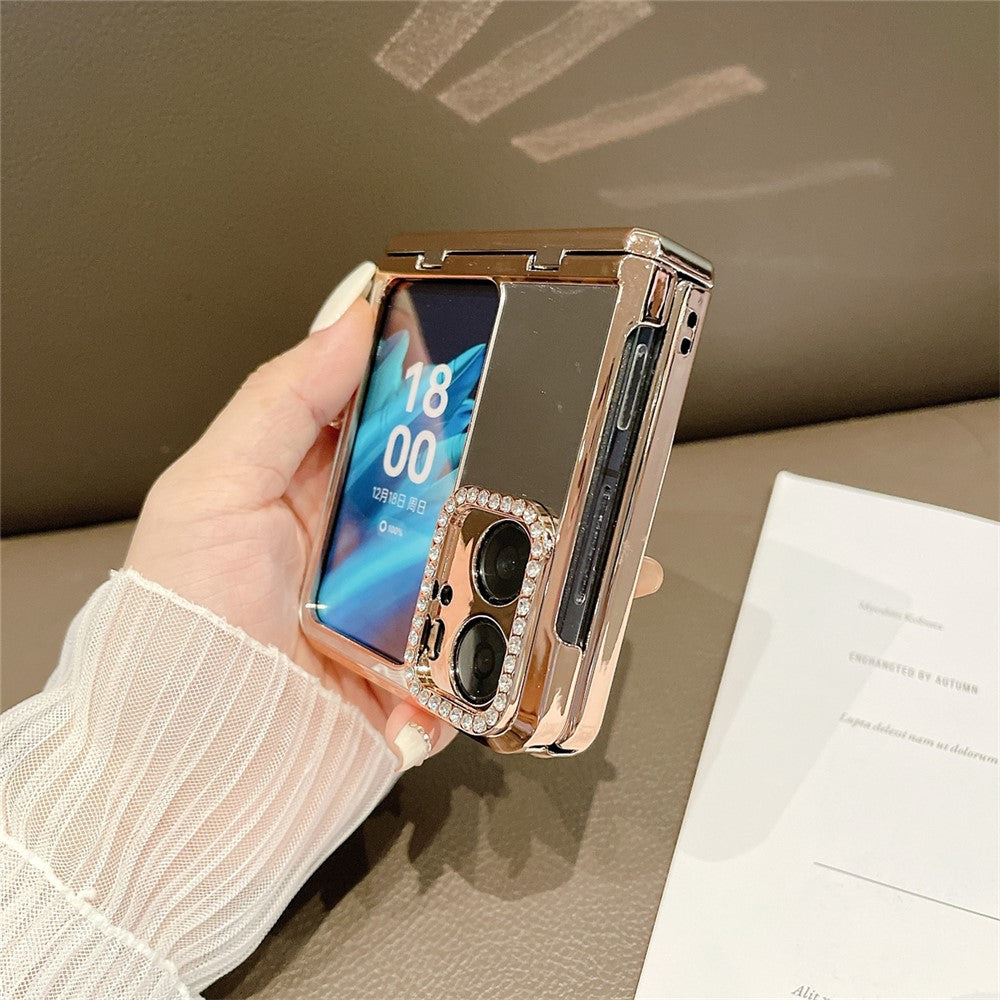 Mirror Surface Shockproof Case for Oppo Find N2 Flip 5G Hard PC Phone Case Rhinestone Decoration Phone Cover