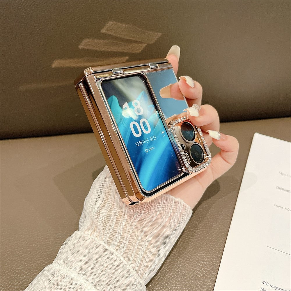 Mirror Surface Shockproof Case for Oppo Find N2 Flip 5G Hard PC Phone Case Rhinestone Decoration Phone Cover