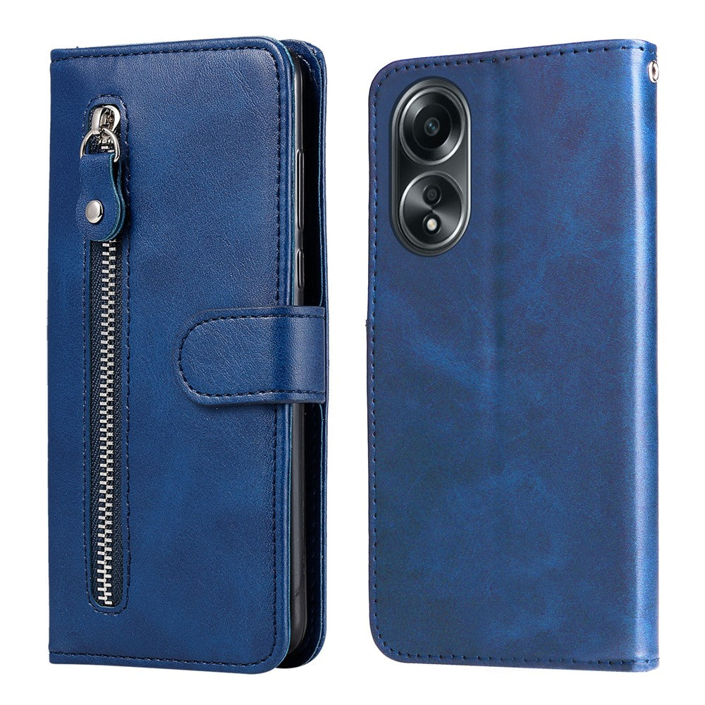 For Oppo A58 4G Slim-Fit Case Calf Texture Shockproof Phone Shell Zipper Pocket Wallet Stand Smartphone Cover