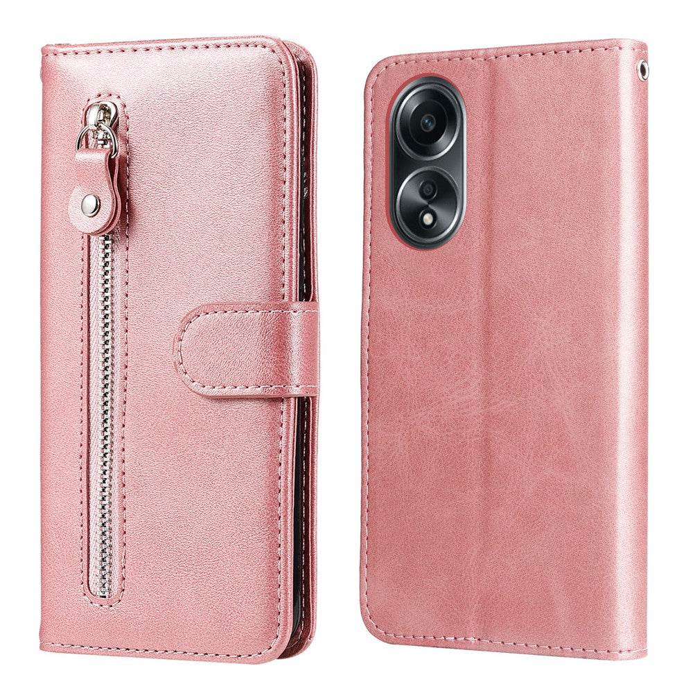For Oppo A58 4G Slim-Fit Case Calf Texture Shockproof Phone Shell Zipper Pocket Wallet Stand Smartphone Cover