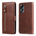 For Oppo A58 4G Slim-Fit Case Calf Texture Shockproof Phone Shell Zipper Pocket Wallet Stand Smartphone Cover