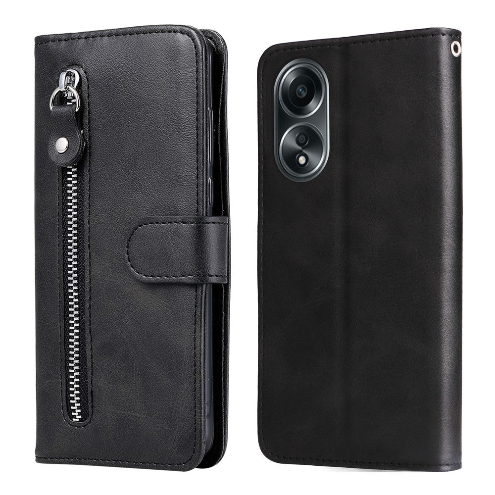 For Oppo A58 4G Slim-Fit Case Calf Texture Shockproof Phone Shell Zipper Pocket Wallet Stand Smartphone Cover
