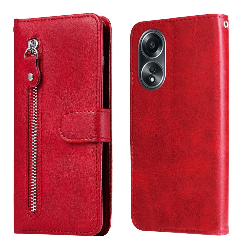 For Oppo A58 4G Slim-Fit Case Calf Texture Shockproof Phone Shell Zipper Pocket Wallet Stand Smartphone Cover