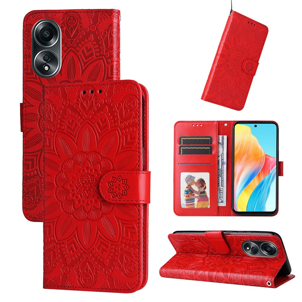 Mobile Phone Case for Oppo A58 4G , Wallet Stand Shell PU Leather Sunflower Imprinted Phone Cover