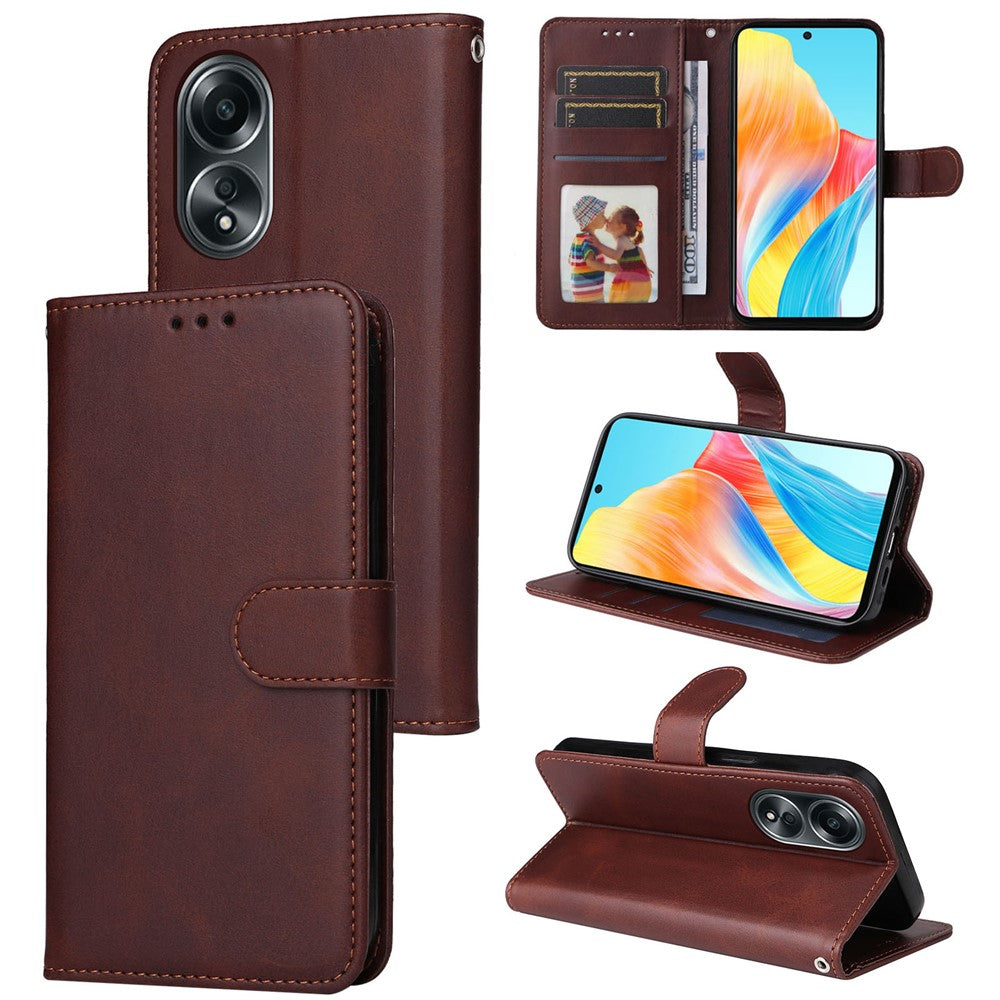 For Oppo A58 4G Wallet Stand PU Leather Cell Phone Case Calf Texture Full Protection Phone Cover