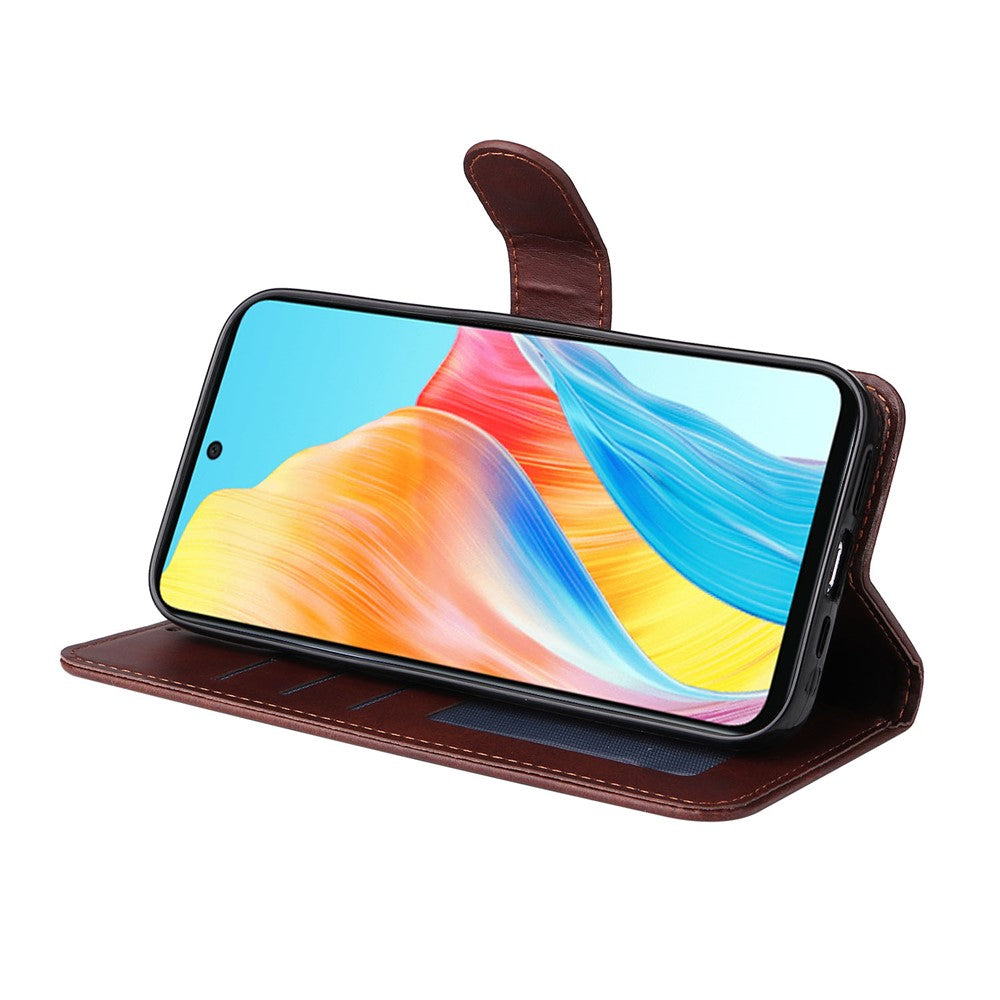 For Oppo A58 4G Wallet Stand PU Leather Cell Phone Case Calf Texture Full Protection Phone Cover