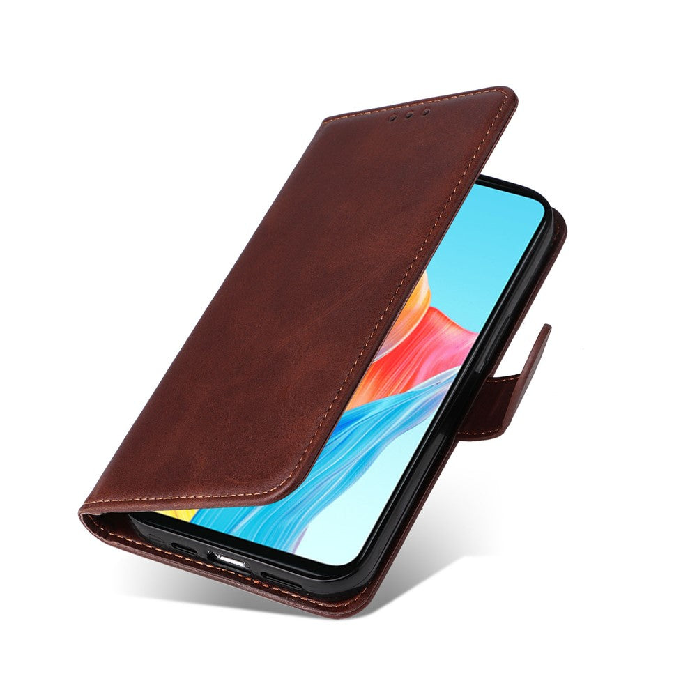For Oppo A58 4G Wallet Stand PU Leather Cell Phone Case Calf Texture Full Protection Phone Cover
