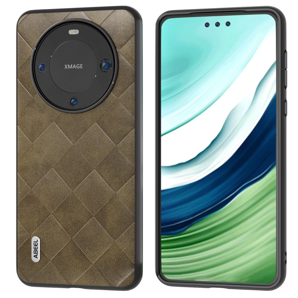 ABEEL For Huawei Mate 60 Grid Texture Back Cover PU Leather Coated PC+TPU Protective Phone Case