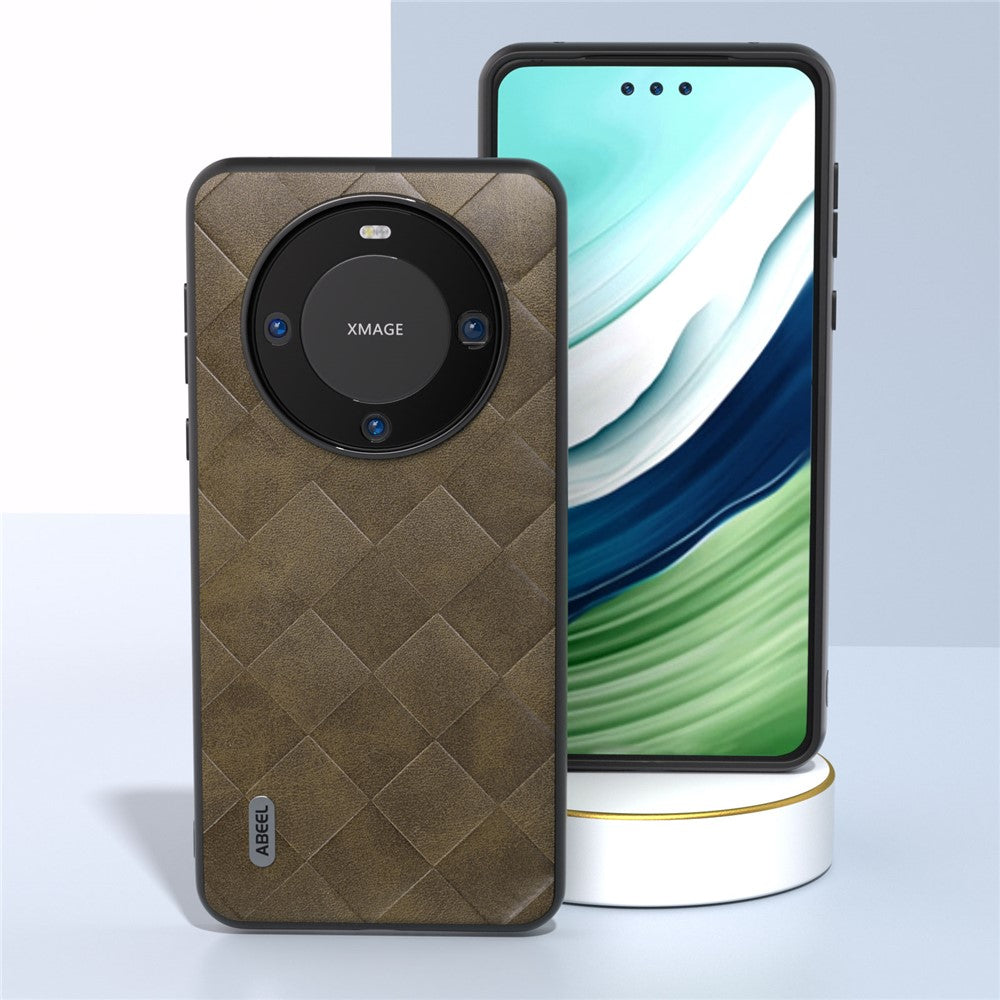 ABEEL For Huawei Mate 60 Grid Texture Back Cover PU Leather Coated PC+TPU Protective Phone Case