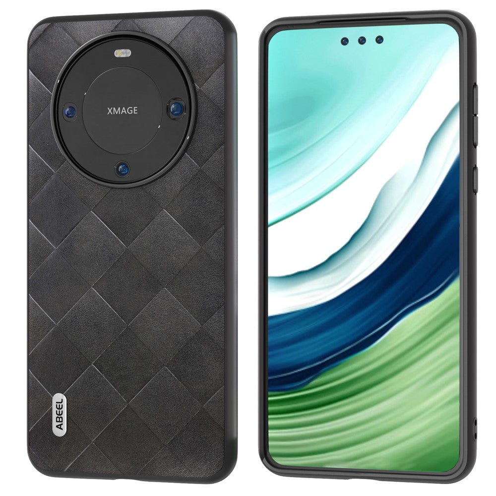 ABEEL For Huawei Mate 60 Grid Texture Back Cover PU Leather Coated PC+TPU Protective Phone Case