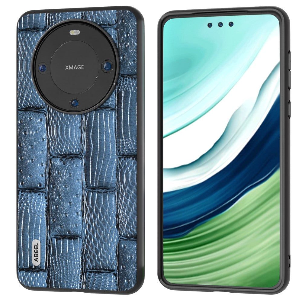 ABEEL För Huawei Mate 60 Mahjong Textur Reptåligt Skal i Äkta Koläder+PC+TPU mobilskal