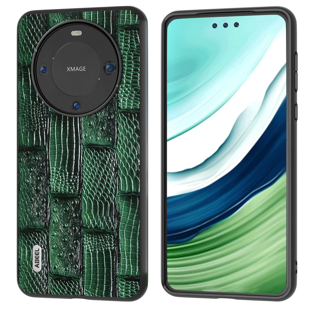 ABEEL För Huawei Mate 60 Mahjong Textur Reptåligt Skal i Äkta Koläder+PC+TPU mobilskal