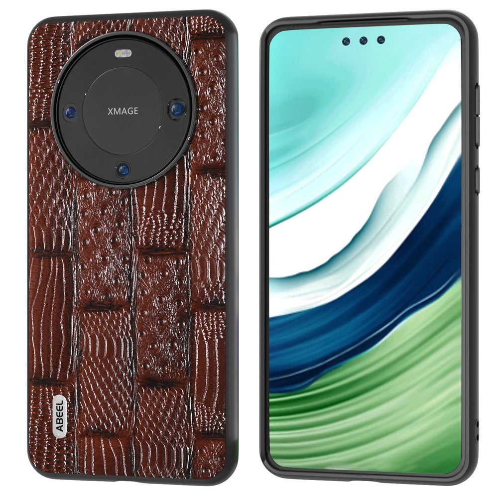 ABEEL För Huawei Mate 60 Mahjong Textur Reptåligt Skal i Äkta Koläder+PC+TPU mobilskal