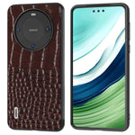 ABEEL For Huawei Mate 60 Crocodile Texture Phone Cover Genuine Cow Leather Coated PC+TPU Hybrid Case