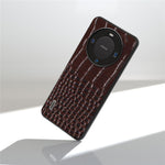 ABEEL For Huawei Mate 60 Crocodile Texture Phone Cover Genuine Cow Leather Coated PC+TPU Hybrid Case
