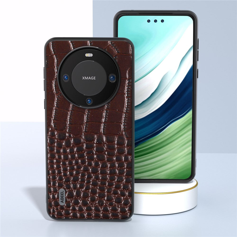 ABEEL For Huawei Mate 60 Crocodile Texture Phone Cover Genuine Cow Leather Coated PC+TPU Hybrid Case