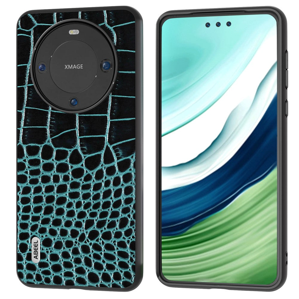 ABEEL For Huawei Mate 60 Crocodile Texture Phone Cover Genuine Cow Leather Coated PC+TPU Hybrid Case