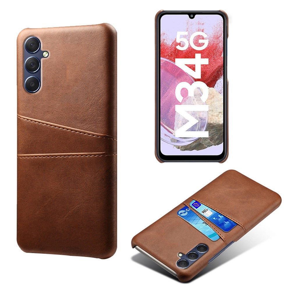 For Samsung Galaxy M34 5G / F34 5G Cell Phone Cover PU Leather Coated PC Protective Case with Dual Card Slots