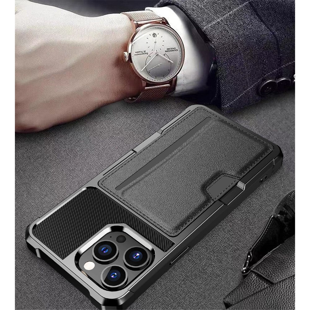 Til iPhone 15 Pro Max ZM02 Kortplads Telefoncover Fire Hjørner Anti-drop PU Læderbelagt TPU Etui
