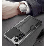 Back Case for Samsung Galaxy S23 FE , ZM02 Four Corners Anti-drop PU Leather Coated TPU Card Holder Phone Shell