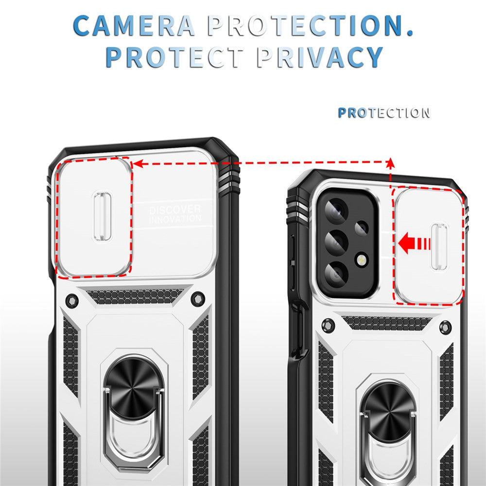 Til Samsung Galaxy A23 4G / 5G (global version) PC+TPU Kickstand Cover Telefonetui med Skydbart Kameralåg
