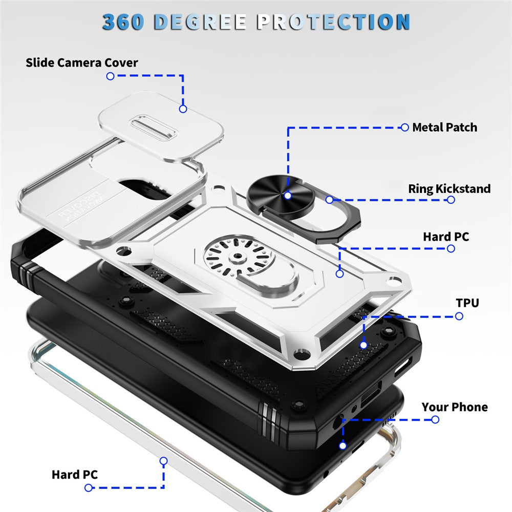 Til Samsung Galaxy A23 4G / 5G (global version) PC+TPU Kickstand Cover Telefonetui med Skydbart Kameralåg