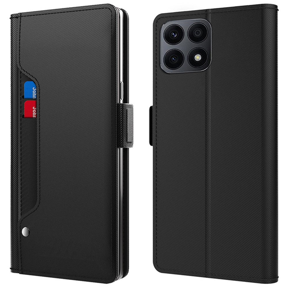 For Honor X8a 4G Anti-Drop Stand Phone Case PU Leather Cover with Card Slot and Mirror