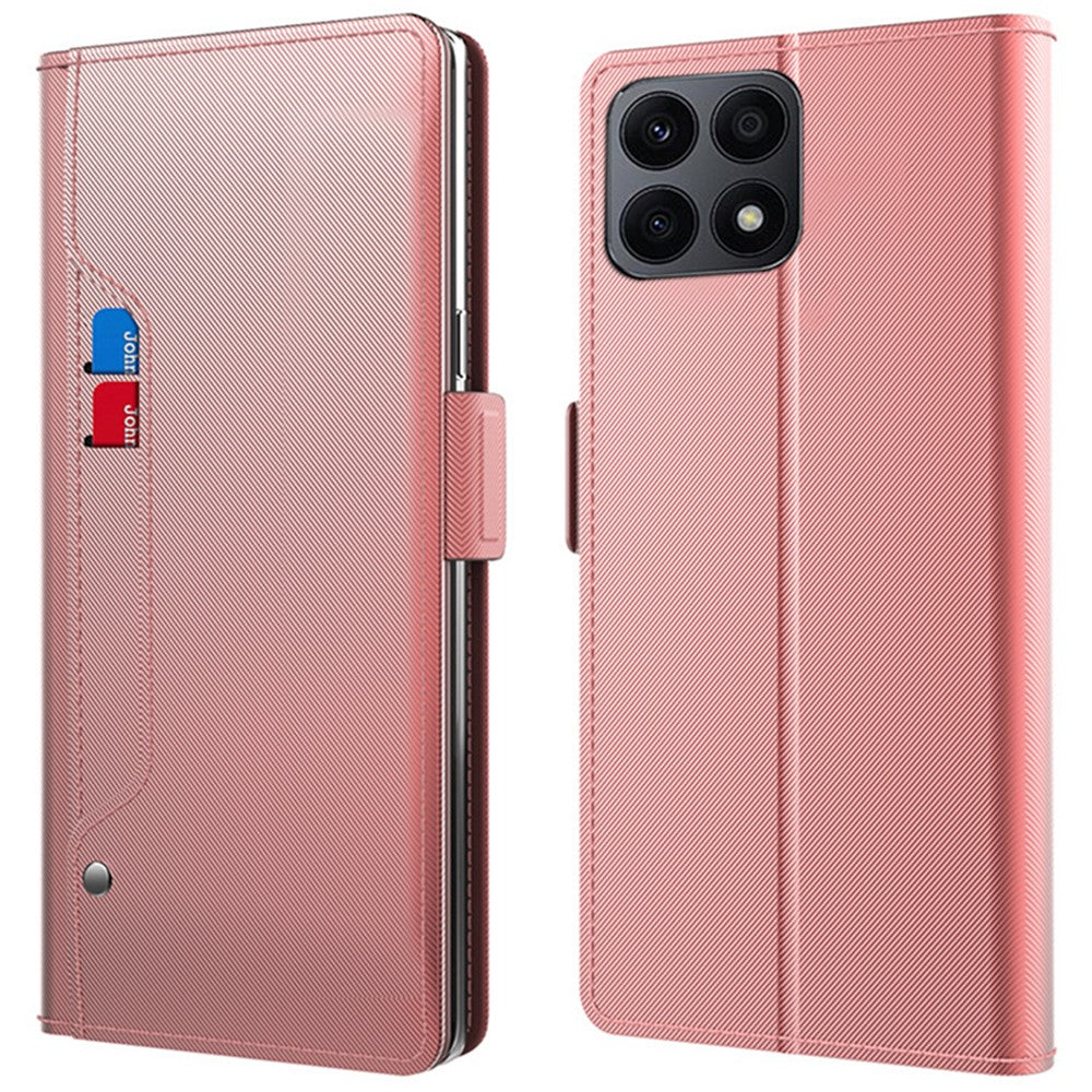 For Honor X8a 4G Anti-Drop Stand Phone Case PU Leather Cover with Card Slot and Mirror