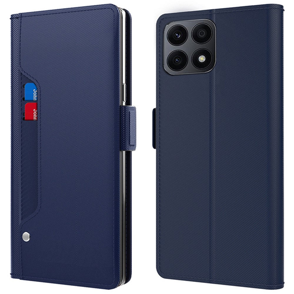 For Honor X8a 4G Anti-Drop Stand Phone Case PU Leather Cover with Card Slot and Mirror